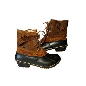 Sorel Fancy Lace II Women's Boots 9 Brown Waterproof Leather Lace Up Duck